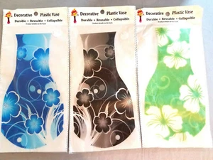 lot 3 Floral VASEs Plastic Reuse Durable Collapses 10.25" length Red Green Black - Picture 1 of 5
