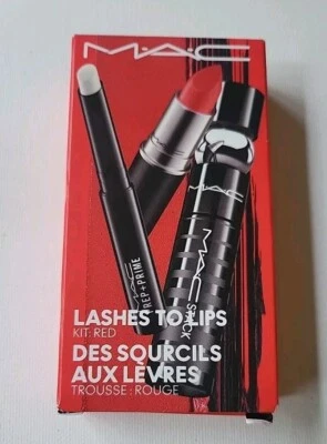 MAC Lashes To Lips Kit In Red Lip Mascara & Prime Lip Kit- LIMITED EDITION New