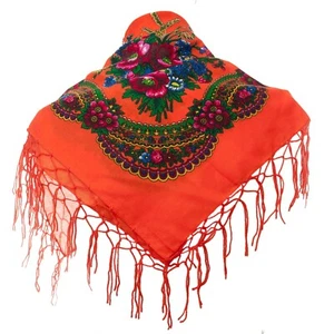 Beautiful shawl scarf 14 col flower patterns fringes POLISH folk cotton vintage - Picture 1 of 16