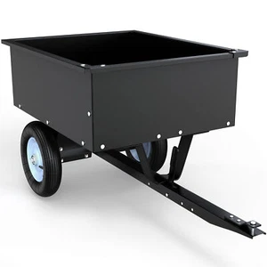 Dump Cart Tow Behind Lawn 350LB Steel Black for Lawn Tractor & ATV UTV W/ Wheels - Picture 1 of 8