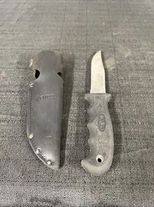 CUTCO 5719 JI Black Straight Edge Fixed Blade Hunting Knife w/Leather Sheath - Picture 1 of 22