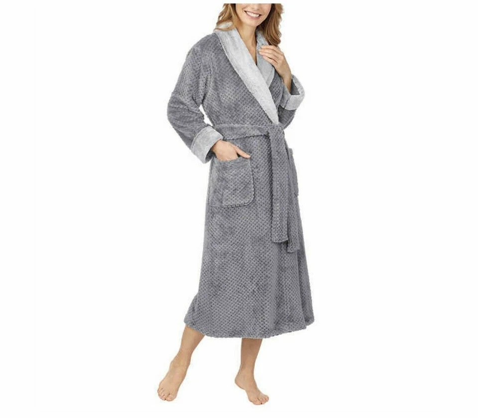 Carole Hochman Womens Gray Textured Plush Wrap Robe Size Large L
