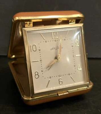 Vintage Seth Thomas Travel Desk Alarm Clock Manual Wind Up Brown Case  - Image 1 of 4