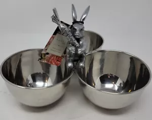 Nicole Miller Home Silver Round Nuts Bowls w/Bunny Holding Carrot Made In India - Picture 1 of 24