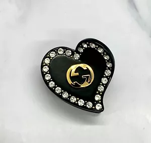 Auth GUCCI GG Black Rhinestone Heart Hair Clip - Pre owned / LF4680 - Picture 1 of 7