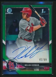 NOLAN GORMAN AUTO 2018 1st Bowman Draft Chrome GREEN REFRACTOR #/99 Rookie RC - Picture 1 of 4