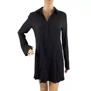 Theory Mini Dress Black Rosina Crepe 2 Long Sleeve Flared Hem Size 4 - Picture 1 of 7