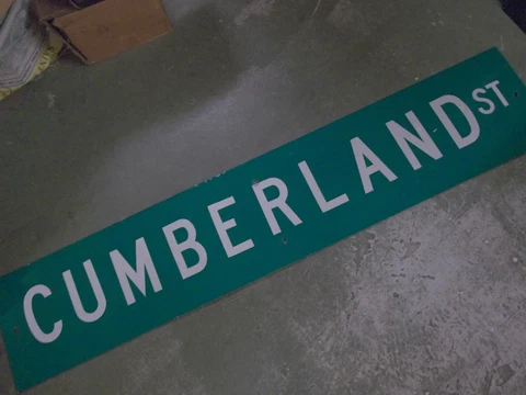 LG DAVENPORT AV/ CUMBERLAND ST Double-Sided Street Sign 60" X 12" White on Green Cover