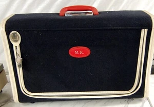 Skyway 1970 vintage luggage navy wool with white piping, red handle - Picture 1 of 6