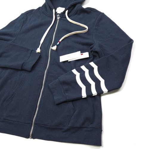 PALM ANGELS SOL ANGELES MAGLIONE FELPA CON CAPPUCCIO ZIP L BLU NAVY BIANCO WAVE STRIPE MODAL MORBIDO PILE