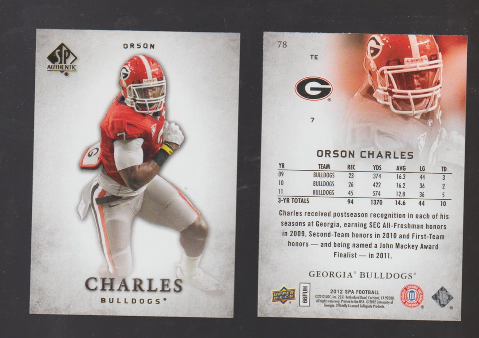 2012 Upper Deck SP Authentic #78 Orson Charles Rookie Card, Georgia Bulldogs - Image 1 of 1