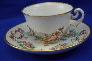 Ginori Doccia Capodimonte Relief Scene Cup & Saucer Set #1  (GE1) - Picture 1 of 17