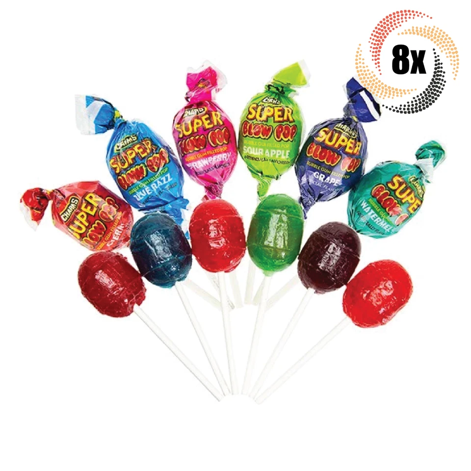 8x Pops Charms Assorted Flavor Super Blow Pop Lollipops Candy | 1.13oz - Image 1 of 1