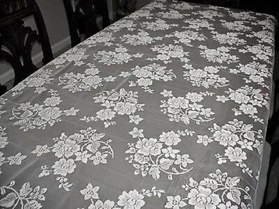 Rose Bouquet White Lace Tablecloth 60" x 84" Kitchen Diningroom Wedding Party - Image 1 of 4