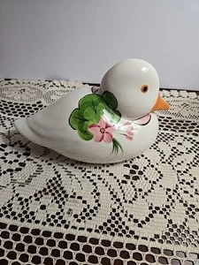 N.S. Gustin Co. Porcelain Duck Pottery Hand Painted Flowers Vintage Made USA - Picture 1 of 8
