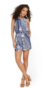 NEW YORK & COMPANY PAISEY TIE BACK BLUE SHORTS ROMPER SIZE XXL NWT - See Note - Picture 1 of 10