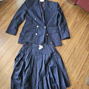 Liz Claiborne Collection Suit Pleated Skirt Double Breasted Blazer 100% Wool Vtg - Picture 1 of 19