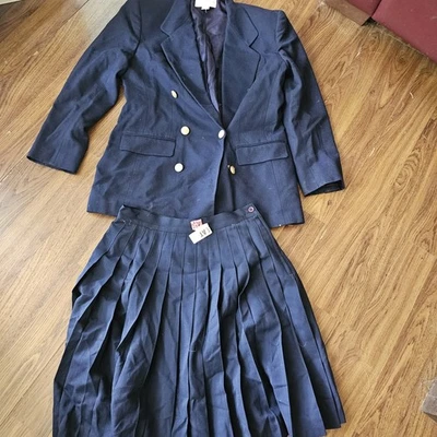 Traje Colección Liz Claiborne Falda Plisada Doble Pecho Blazer 100% Lana De Colección Foto 1 de 4