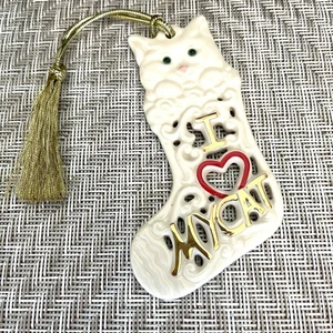 Lenox I Love My Cat Porcelain Christmas Ornament Gold Letters 3.5" Green Eyes - Picture 1 of 7