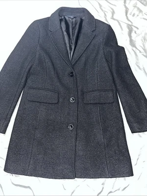 Abrigo para mujer Lands' End talla 10P negro mezcla de lana guisante forrado hasta la rodilla bolsillos Foto 1 de 4