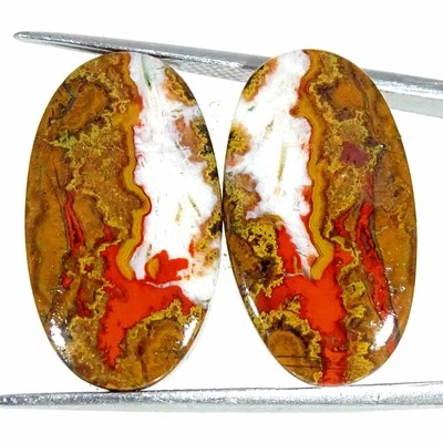 18.80Cts Natural Morocco Seam Agate Pair Oval Cab Loose Gemstone 13x23x3mm - Image 1 of 4