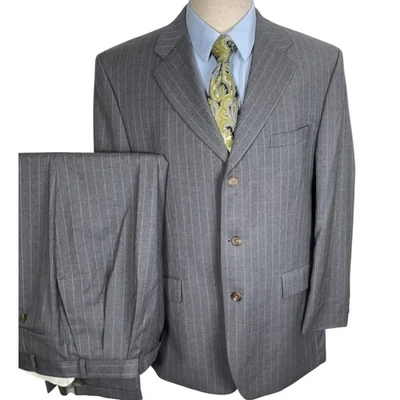 Chaps Ralph Lauren Suit Men 46L 36W Gray Pinstripe 3 Button Wool Cashmere 2Pc - Image 1 of 4