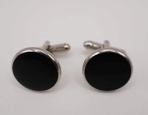 Juego de gemelos para hombre diseño tono plata negro joyería para hombre - Imagen 1 de 4