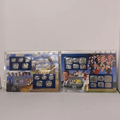 2003 - 04 P&D Uncirculated Mint Set Postal Commemorative Society Coins & Stamps - Image 1 of 4