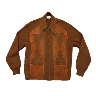 VTG 60s 100% Virgin Orlon Acrylic Zip Cardigan Sweater Suede Trim Mod Disco - Image 1 of 4
