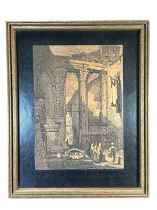 Arte de pared en relieve vintage - Escena de mercado de ruinas romanas - Textura elevada enmarcada - Imagen 1 de 6