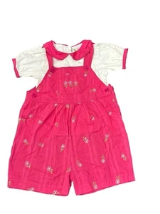 Vintage 90er Sesamstraße Kleinkind Mädchen rosa bestickt Overall 2-teiliges Set 4T - Bild 1 von 13