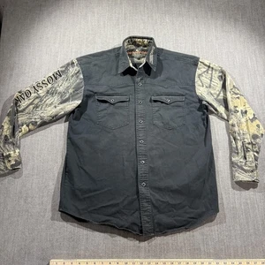 Mossy Oak Western Shirt Mens Medium Black Camo Long Sleeve Snap Front - Picture 1 of 6