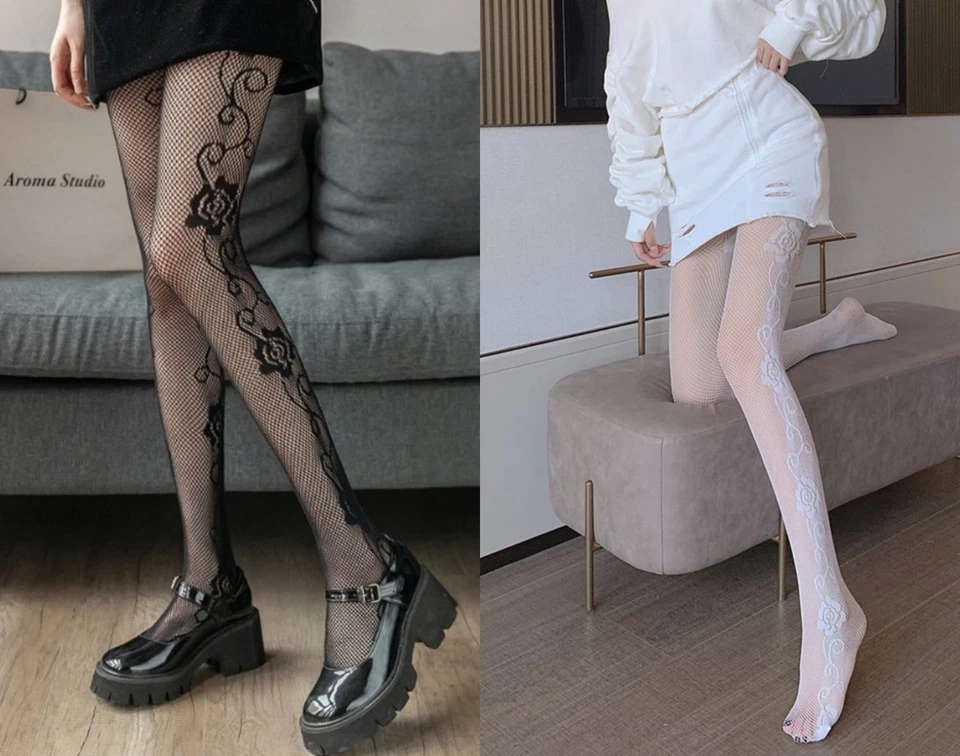 ЖЕНСКИЕ ГОТИЧЕСКИЕ БОКОВЫЕ КОЛГОТКИ КОЛГОТКИ КОЛГОТКИ КОЛГОТКИ С ЦВЕТОЧНЫМ УЗОРОМ ИЗ СЕТКИ С ЦВЕТОЧНЫМ УЗОРОМ ИЗ РОЗОВОЙ ЛОЗЫ - Изображение 1 из 1