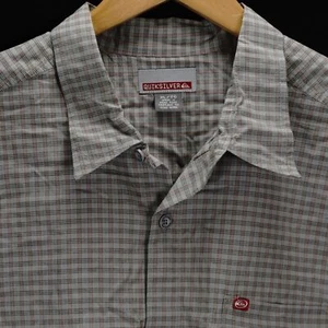 QUIKSILVER SHORT SLEEVE SHIRT GRAY GREY RED BLUE PLAID RAYON COTTON MENS SIZE XL - Picture 1 of 8