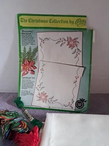 Paragon Needlecraft Stamped Poinsettia Table Runner Open Kit 1977 - Picture 1 of 8