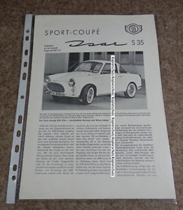 Goggo Goggomobil Sport-Coupe Isar S35 - depliant - stampa speciale 1959 - Foto 1 di 2