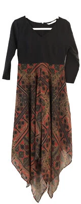 Vestido eShakti Wayward Fancies M 10 Negro Rojo Ajuste y Acampanado Pañuelo Dobladillo Foto 1 de 4