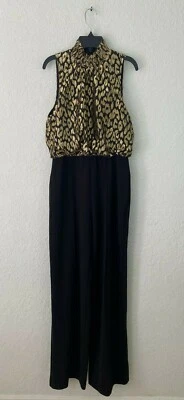 Mono sin mangas Donna Morgan para mujer con punto animal negro/dorado talla 4 Foto 1 de 3