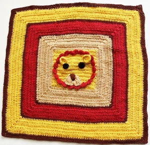 Handmade Crochet Multicolor Lion Face Baby Blanket Lovely Throw Gift 24"x24" - Picture 1 of 2