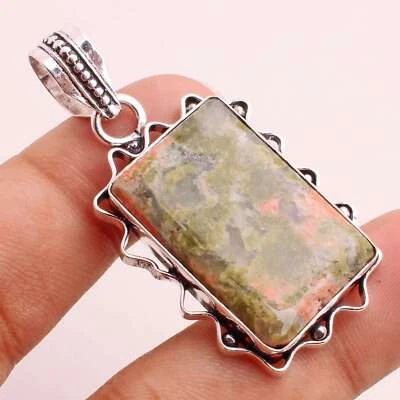 Unakit Edelstein Versilbert Handmade Anhänger Schmuck Geschenk 3.8cm P-14333 - Bild 1 von 3