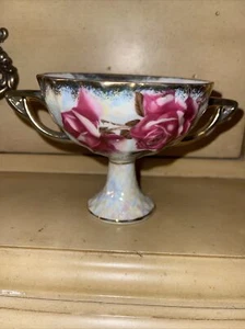 Lusterware GOLD WEISS ROSE Teesuppe TASSE KELCH Sockel schick 2 Griffe Diamant - Bild 1 von 7