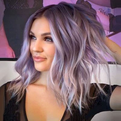 Pelucas delanteras de encaje gris púrpura ombre onda corta 4x2 encaje para disfraces fiesta diaria  Foto 1 de 4