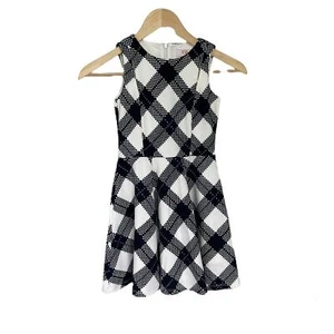 GB Girls 7 Navy Blue White Plaid Lined Fit & Flare Dress Cut Out Detail Twins - Picture 1 of 3