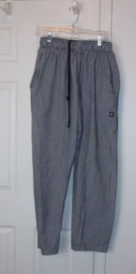 Chef Works Pants sz lg Black Wht Checks Cotton Blend Elastic Waist Ties Pocket - Image 1 of 2