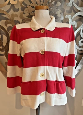 BODEN Cardigan Sweater Red White Striped Size 12 Long Sleeve Button Pockets - Image 1 of 4