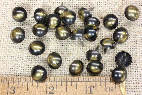 Old Tacks 25 Nails 7/16” Diameter Antique Brass Color Upholstery Round Vintage Cover
