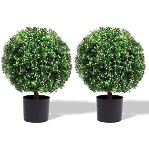 TOLEAD 20 T Artificial Boxwood Topiary Ball Tree with White Flowers Set of 2, UV