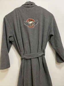 2000 Vtg Warner Bros Mens Harley Davidson Gray Bath Robe Size L/XL Tie Closure - Picture 1 of 13