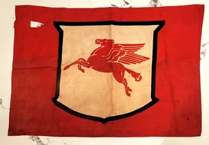 Rare Vintage MOBILGAS PEGASUS FLAG - Banner Gas Station shield sign - 24" x 17" - Picture 1 of 14