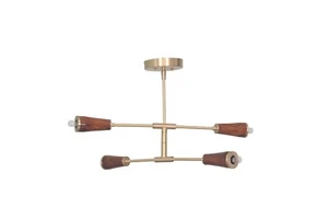 4 Light Wood Brushed Brass Sputnik chandelier light ' Fixture Pendant - Picture 1 of 5